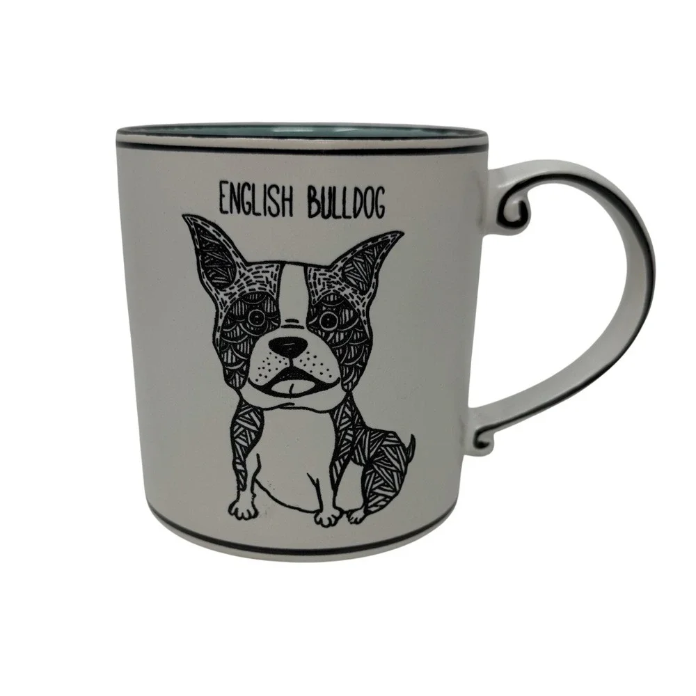 English Bulldog Spectrum Designz Coffee Cup Ceramic Mug White‎ Black Aqua New